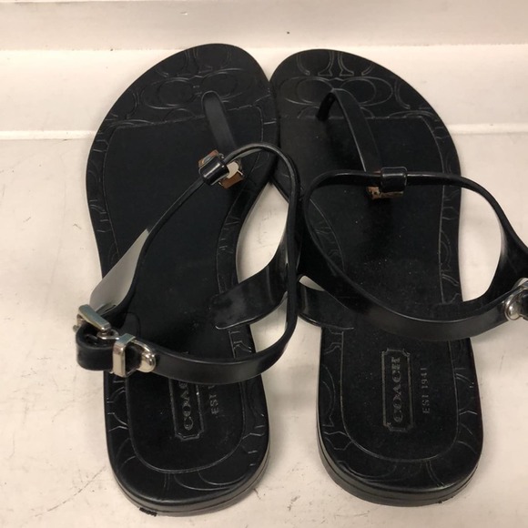 Authentic Coach Piccadilly 7 B Black Plastic Ankle Strap Flip Flop Jelly Sandals - Picture 4 of 8